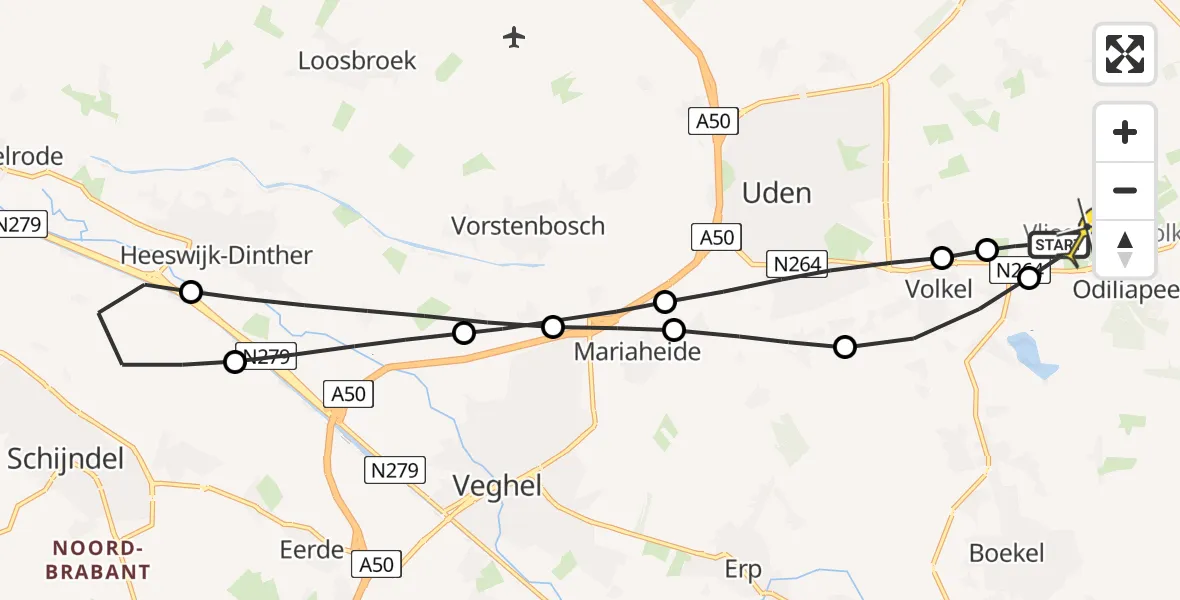 Routekaart van de vlucht: Lifeliner 3 naar Vliegbasis Volkel, Zonnepark Hoogveld Zuid