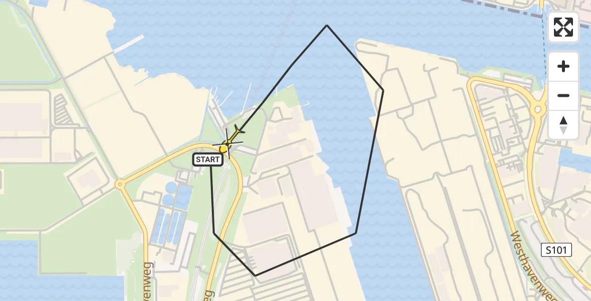 Routekaart van de vlucht: Lifeliner 1 naar Amsterdam Heliport, Elbaweg