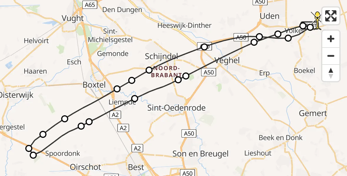 Routekaart van de vlucht: Lifeliner 3 naar Vliegbasis Volkel, Nieuwstraat