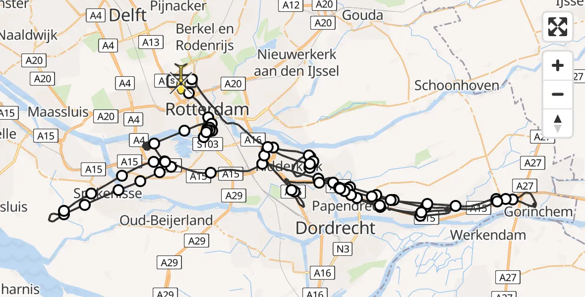 Routekaart van de vlucht: Politiehelikopter naar Rotterdam The Hague Airport, Terletweg