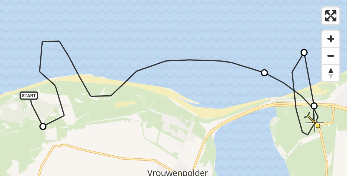Routekaart van de vlucht: Kustwachthelikopter naar Kamperland, Koningin Emmaweg