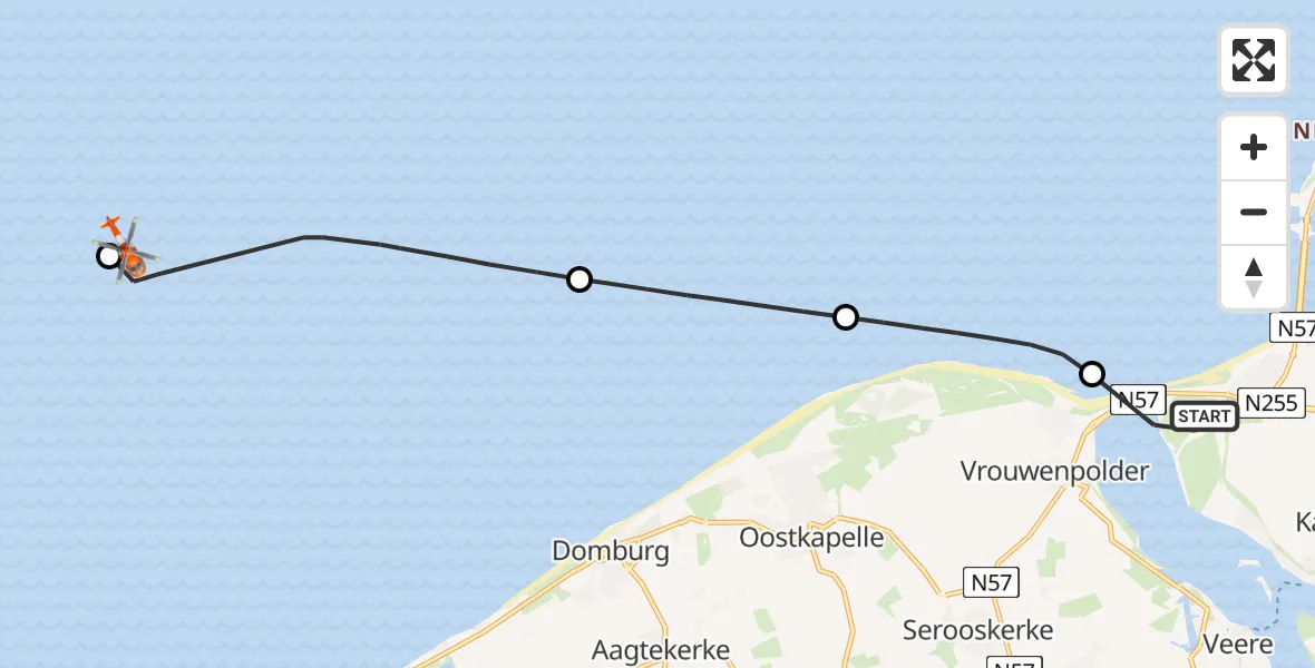 Vluchtroute Kustwachthelikopter Kamperland - , 20 oktober 2025, 14:08