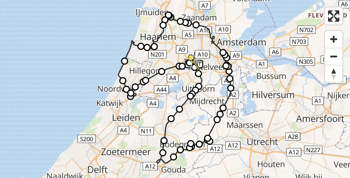Vluchtroute Politiehelikopter van Schiphol naar Schiphol