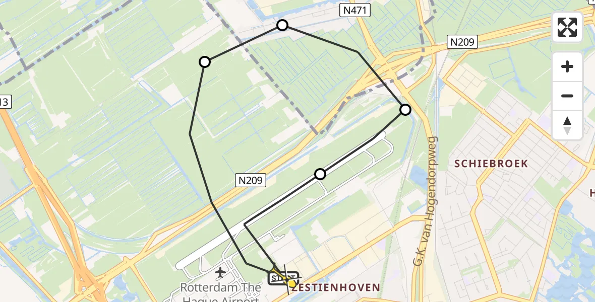 Routekaart van de vlucht: Lifeliner 2 naar Rotterdam The Hague Airport, Schieveense polder