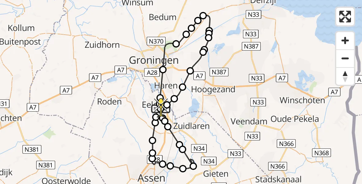 Routekaart van de vlucht: Lifeliner 4 naar Groningen Airport Eelde, Sissingestraat