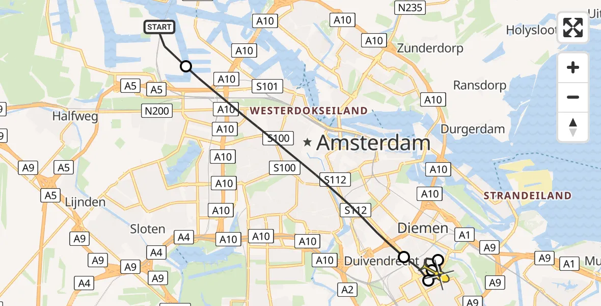 Routekaart van de vlucht: Lifeliner 1 naar Amsterdam, Corsicaweg