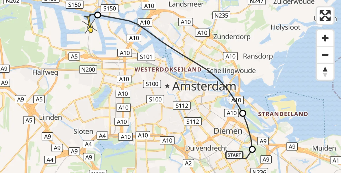 Routekaart van de vlucht: Lifeliner 1 naar Amsterdam Heliport, Geerdinkhof