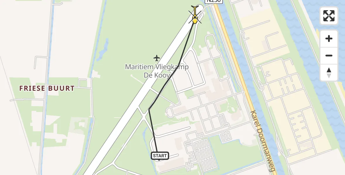 Routekaart van de vlucht: Kustwachthelikopter naar Vliegveld De Kooy, Doggersvaart