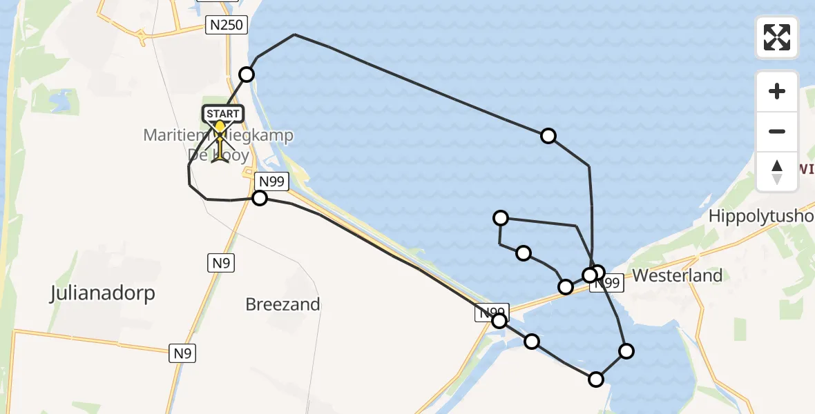 Routekaart van de vlucht: Kustwachthelikopter naar Vliegveld De Kooy, Kortevliet