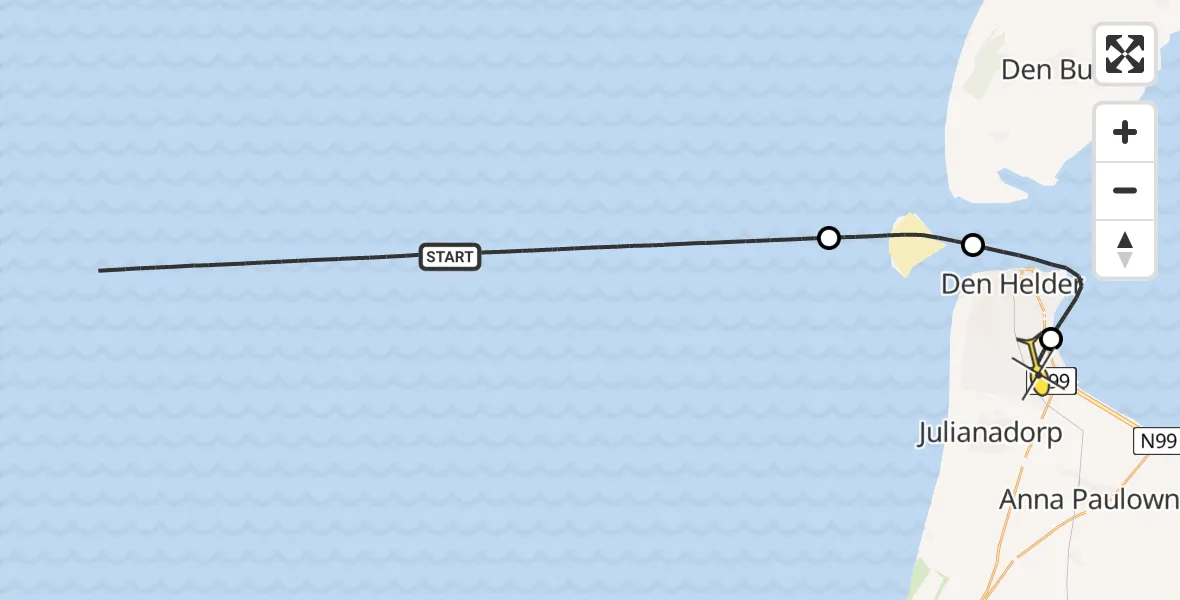 Routekaart van de vlucht: Kustwachthelikopter naar Vliegveld De Kooy, Luchthavenweg