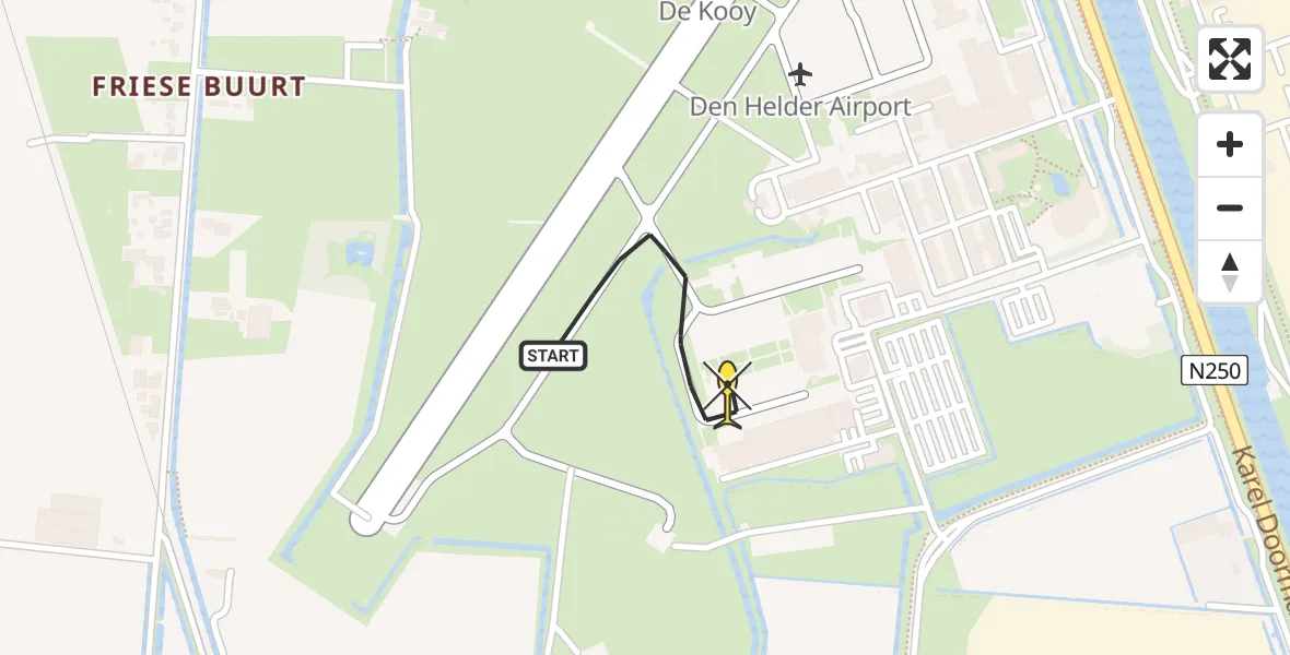 Routekaart van de vlucht: Kustwachthelikopter naar Vliegveld De Kooy, Luchthavenweg