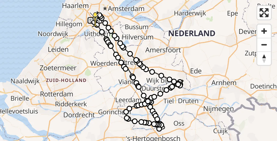 Vluchtroute Politiehelikopter van Schiphol naar Schiphol