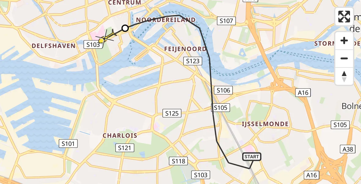 Routekaart van de vlucht: Lifeliner 2 naar Erasmus MC, Horatiusstraat