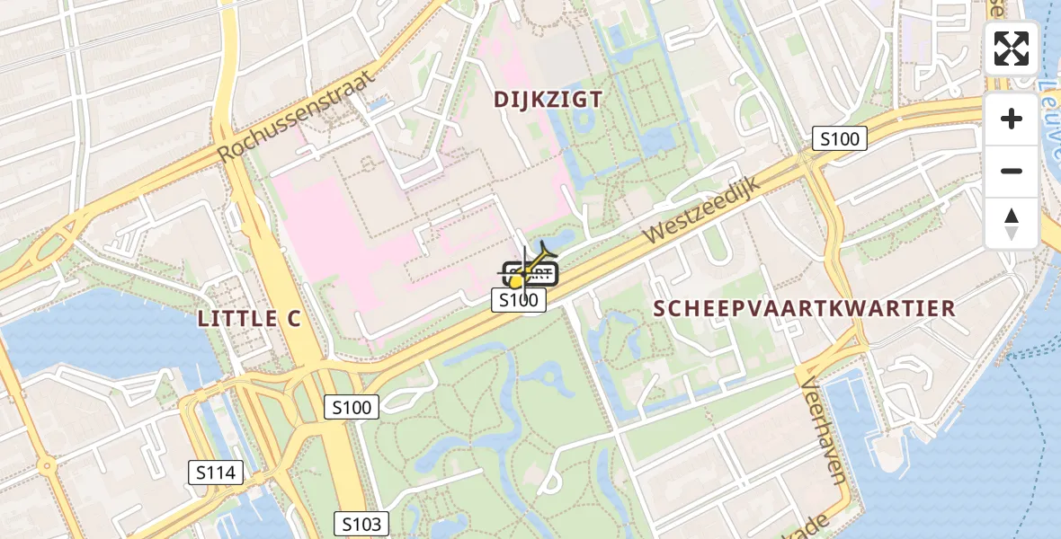 Routekaart van de vlucht: Lifeliner 2 naar Erasmus MC, Westzeedijk