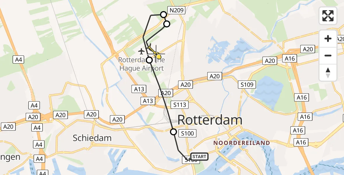 Routekaart van de vlucht: Lifeliner 2 naar Rotterdam The Hague Airport, Hondiusstraat