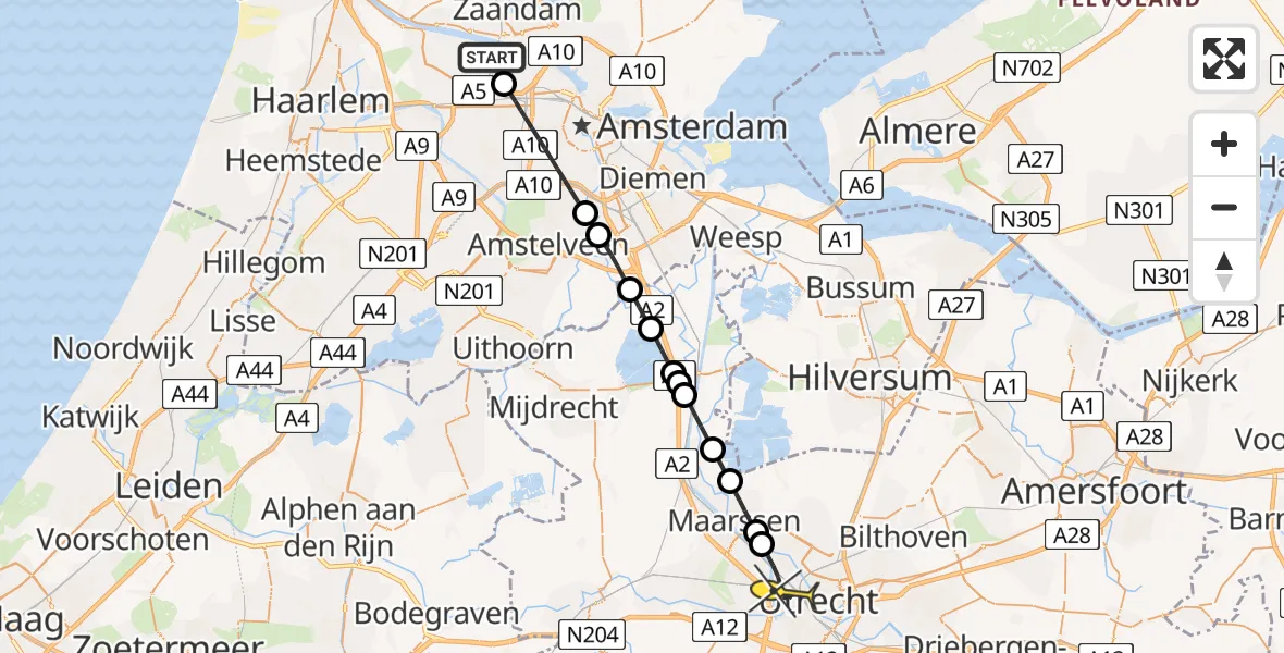 Routekaart van de vlucht: Lifeliner 1 naar Utrecht, Corsicaweg