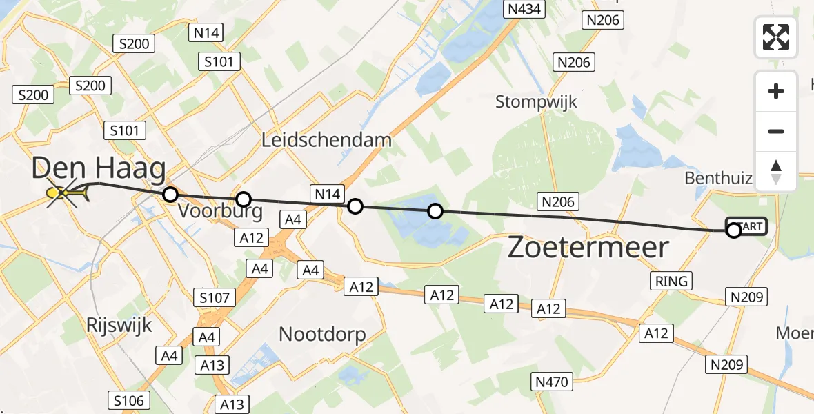 Routekaart van de vlucht: Lifeliner 2 naar Den Haag, Zegwaartseweg