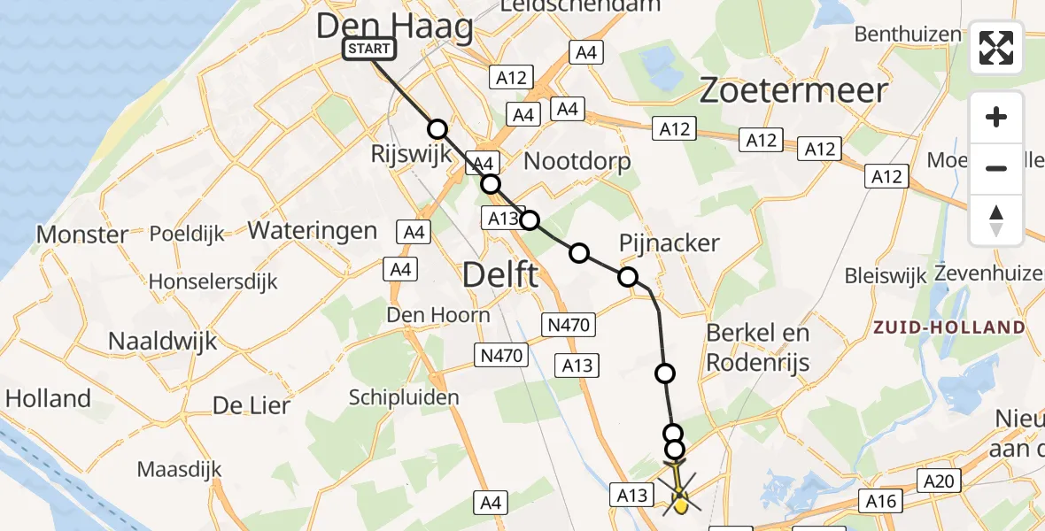 Routekaart van de vlucht: Lifeliner 2 naar Rotterdam The Hague Airport, Hoefkade