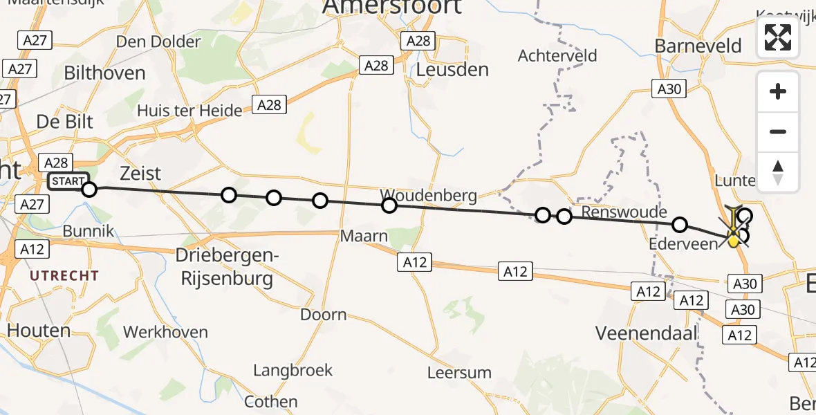 Routekaart van de vlucht: Lifeliner 1 naar Lunteren, Tolakkerlaan