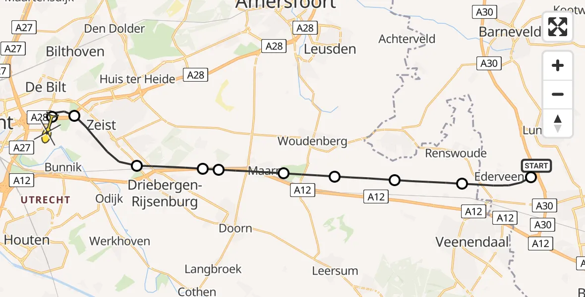 Routekaart van de vlucht: Lifeliner 1 naar Universitair Medisch Centrum Utrecht, Nieuweweg