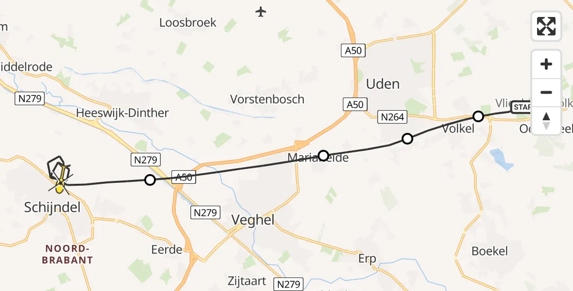 Routekaart van de vlucht: Lifeliner 3 naar Schijndel, Zeelandsedijk