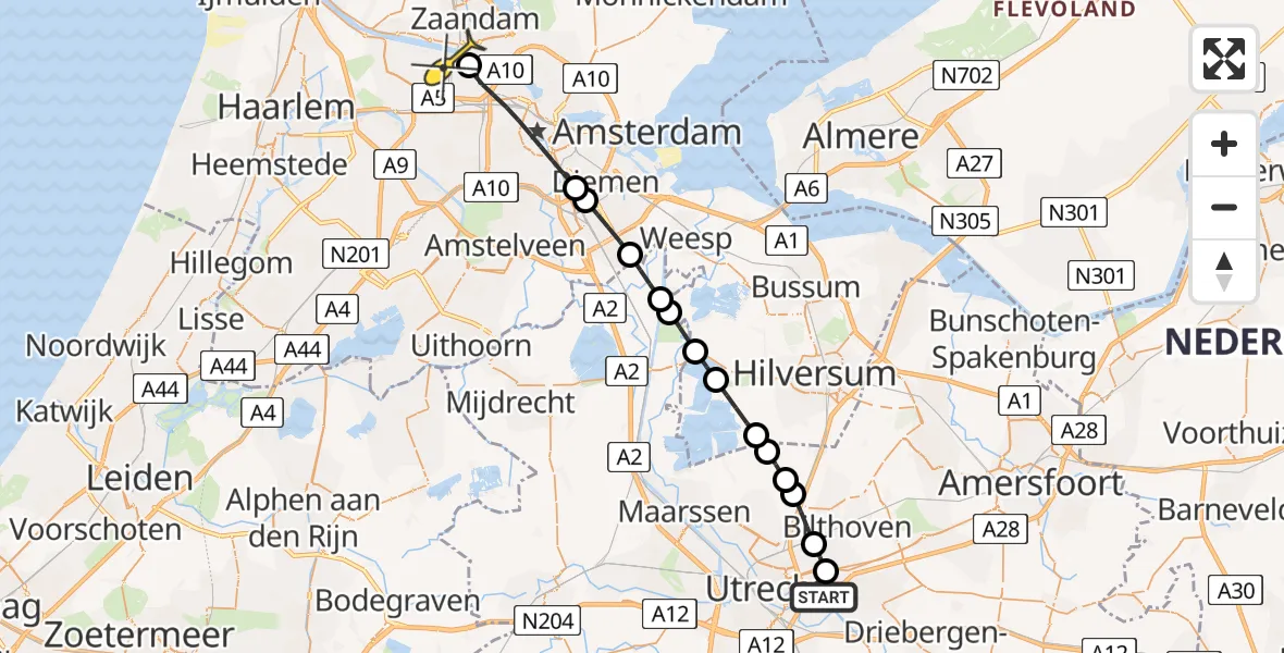 Routekaart van de vlucht: Lifeliner 1 naar Amsterdam Heliport, Jacobssteeg