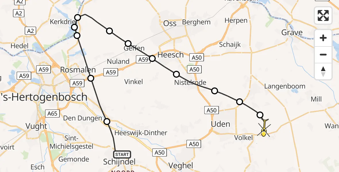 Routekaart van de vlucht: Lifeliner 3 naar Vliegbasis Volkel, Houtpad