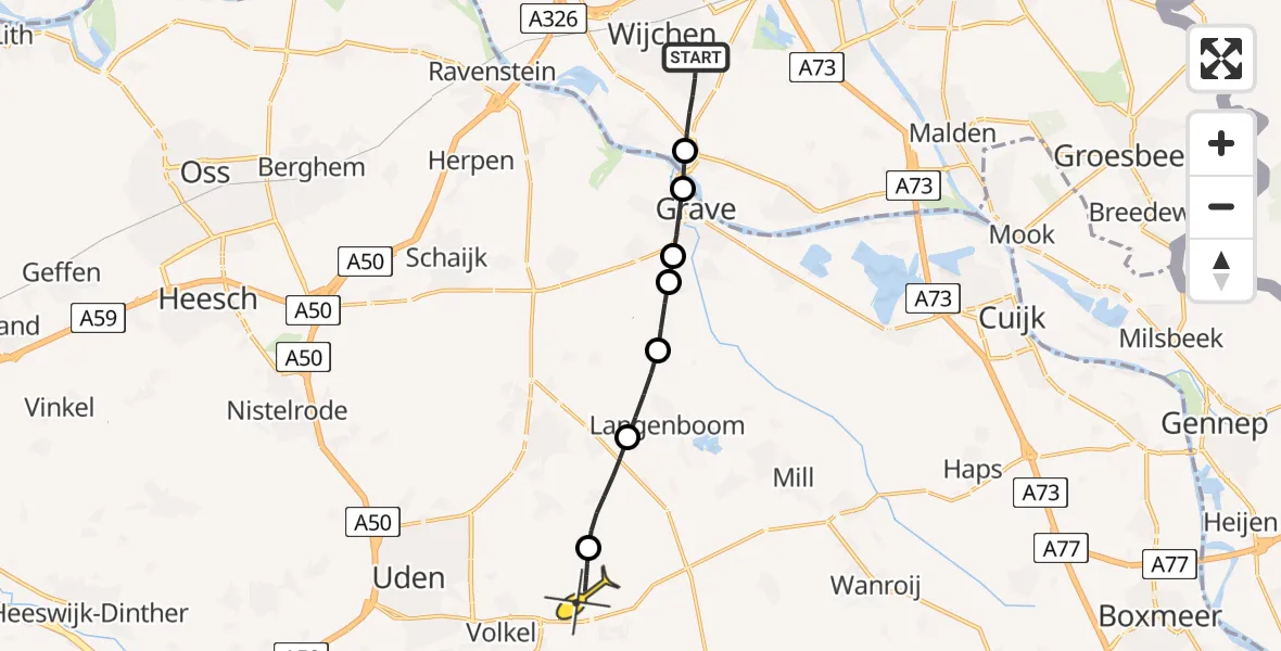 Routekaart van de vlucht: Lifeliner 3 naar Vliegbasis Volkel, de Lingert