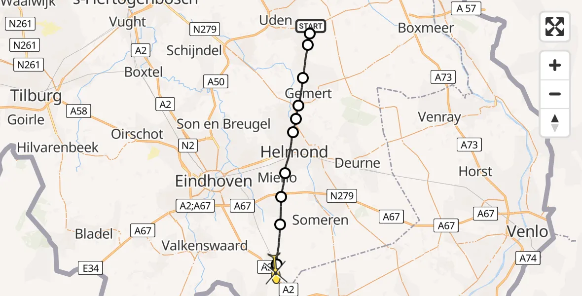 Routekaart van de vlucht: Lifeliner 3 naar Maarheeze, Vogelstraat