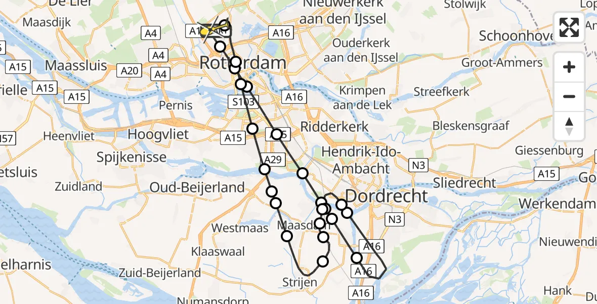 Routekaart van de vlucht: Lifeliner 2 naar Rotterdam The Hague Airport, Van der Duijn van Maasdamweg