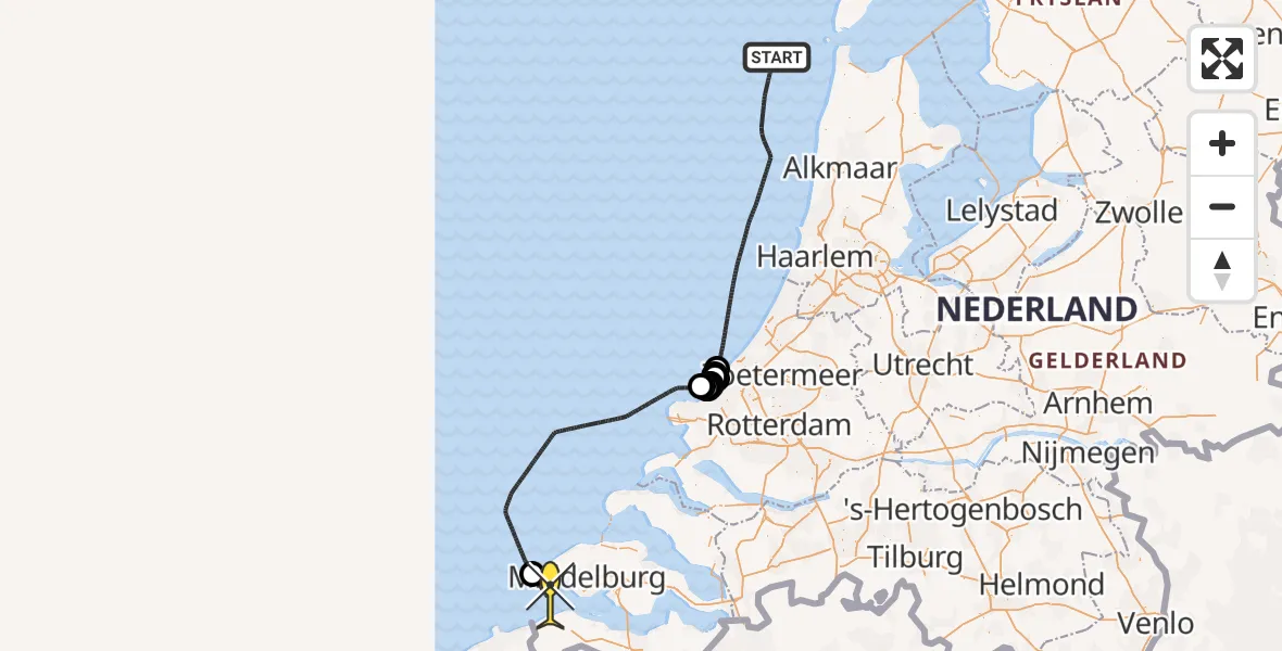 Routekaart van de vlucht: Politieheli naar Vlissingen, BBL Pipeline (Balgzand Bacton Line)