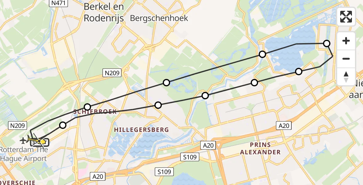 Routekaart van de vlucht: Lifeliner 2 naar Rotterdam The Hague Airport, Bovendijk