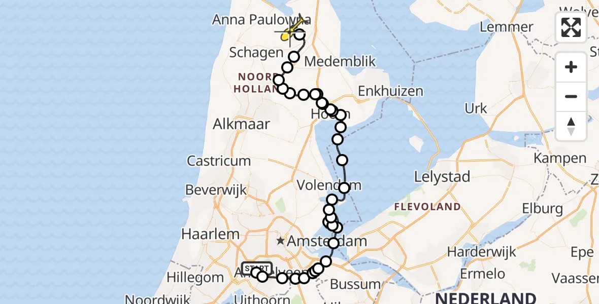 Routekaart van de vlucht: Politiehelikopter naar Slootdorp, Westerkimweg
