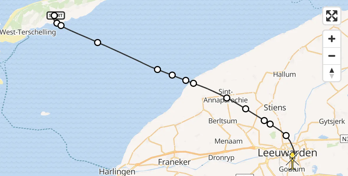 Routekaart van de vlucht: Ambulancehelikopter naar Leeuwarden, Ponswiel
