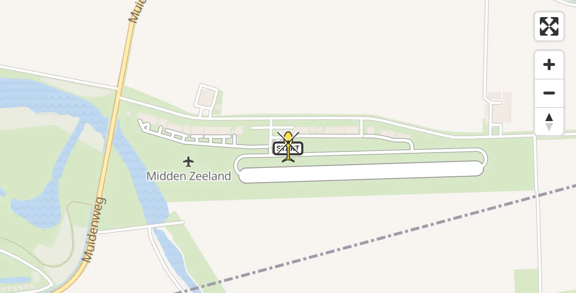 Routekaart van de vlucht: Politiehelikopter naar Vliegveld Midden-Zeeland, Calandweg
