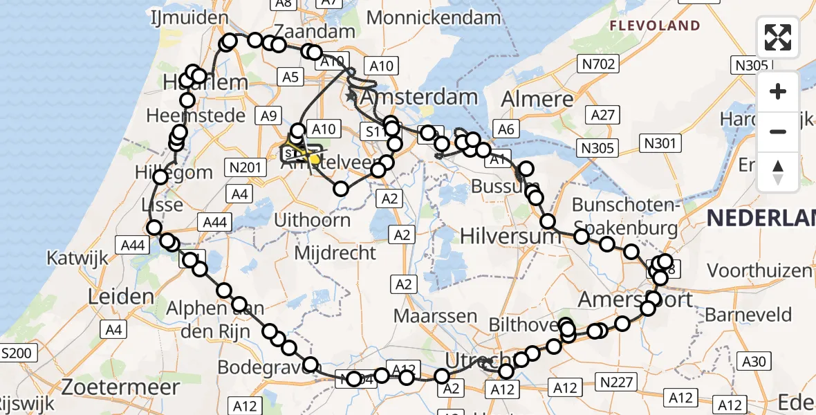 Vluchtroute Politiehelikopter van Schiphol naar Schiphol