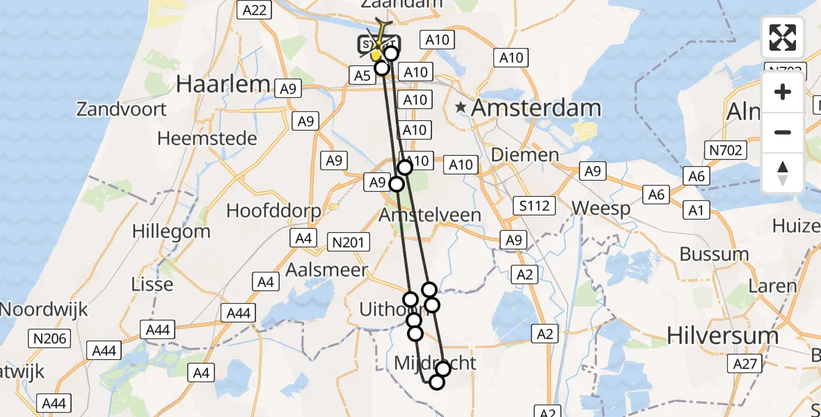 Routekaart van de vlucht: Lifeliner 1 naar Amsterdam Heliport, Hornweg