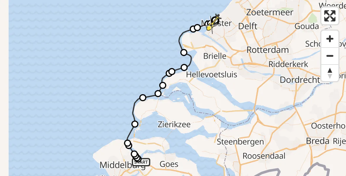 Routekaart van de vlucht: Politieheli naar 's-Gravenzande, Zeekraal