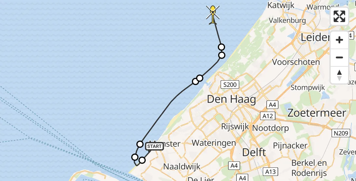 Routekaart van de vlucht: Politiehelikopter naar Verlengde Strandweg
