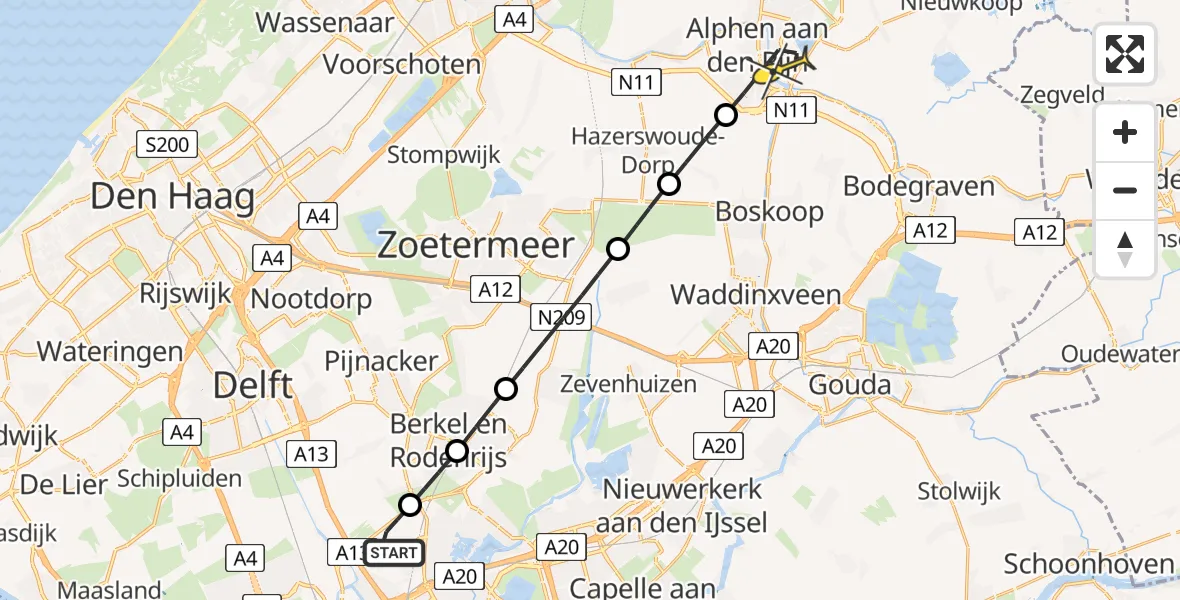 Routekaart van de vlucht: Lifeliner 2 naar Alphen aan den Rijn, A16 Rotterdam