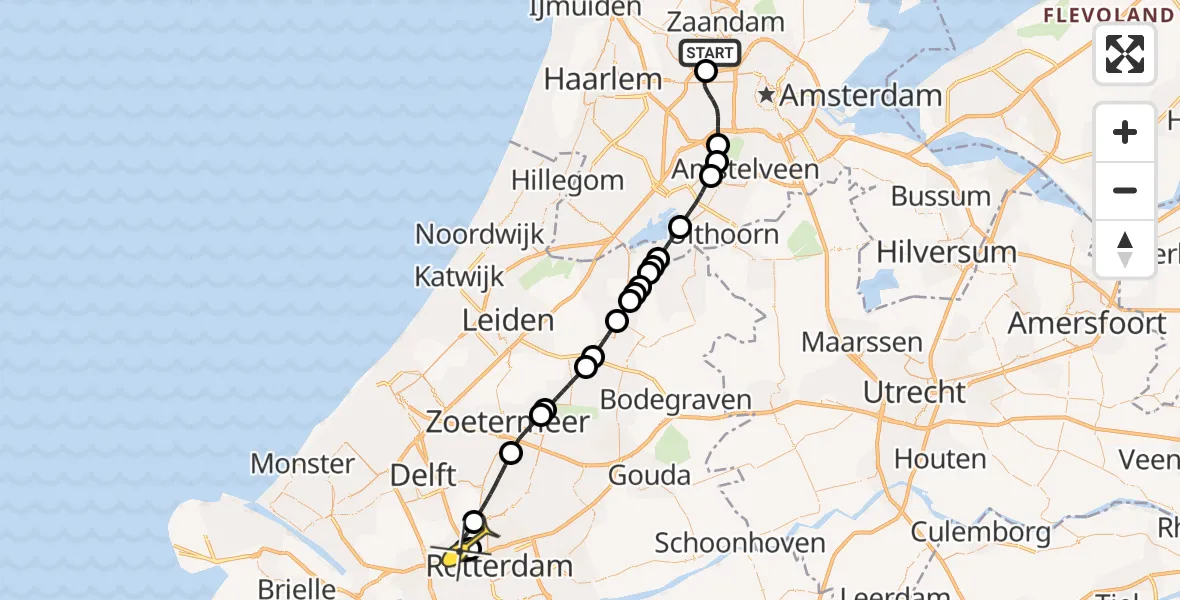 Routekaart van de vlucht: Lifeliner 1 naar Rotterdam The Hague Airport, Nieuw-Zeelandweg