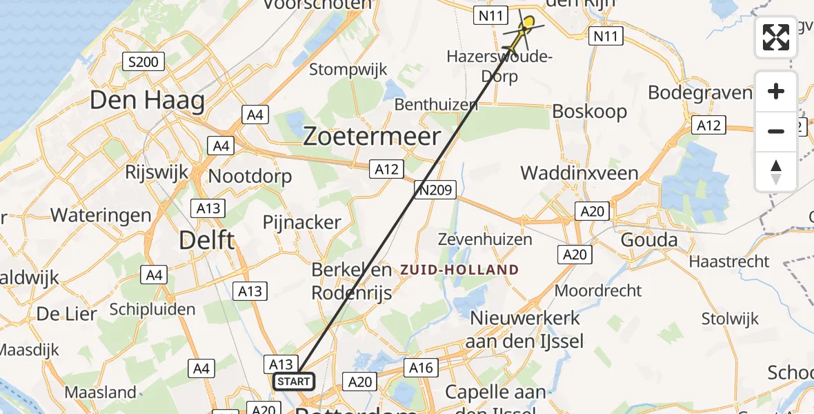 Routekaart van de vlucht: Lifeliner 1 naar Hazerswoude-Dorp, Spookverlaat