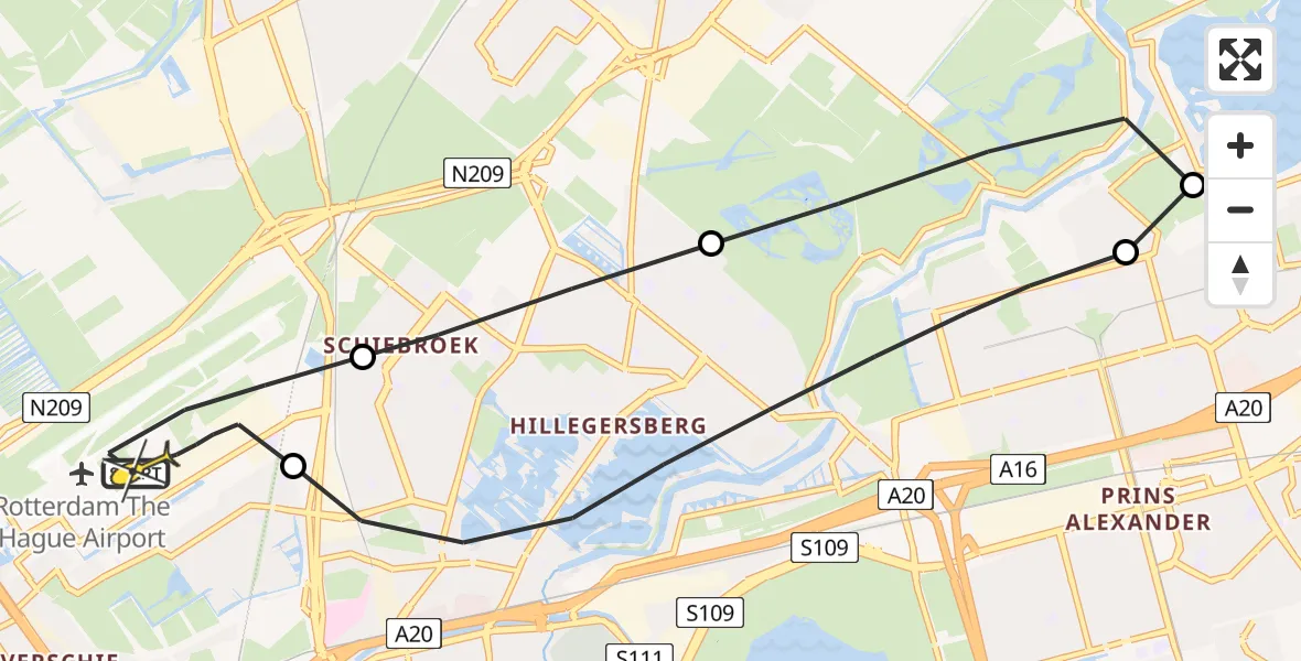 Routekaart van de vlucht: Lifeliner 2 naar Rotterdam The Hague Airport, Brandenburgbaan