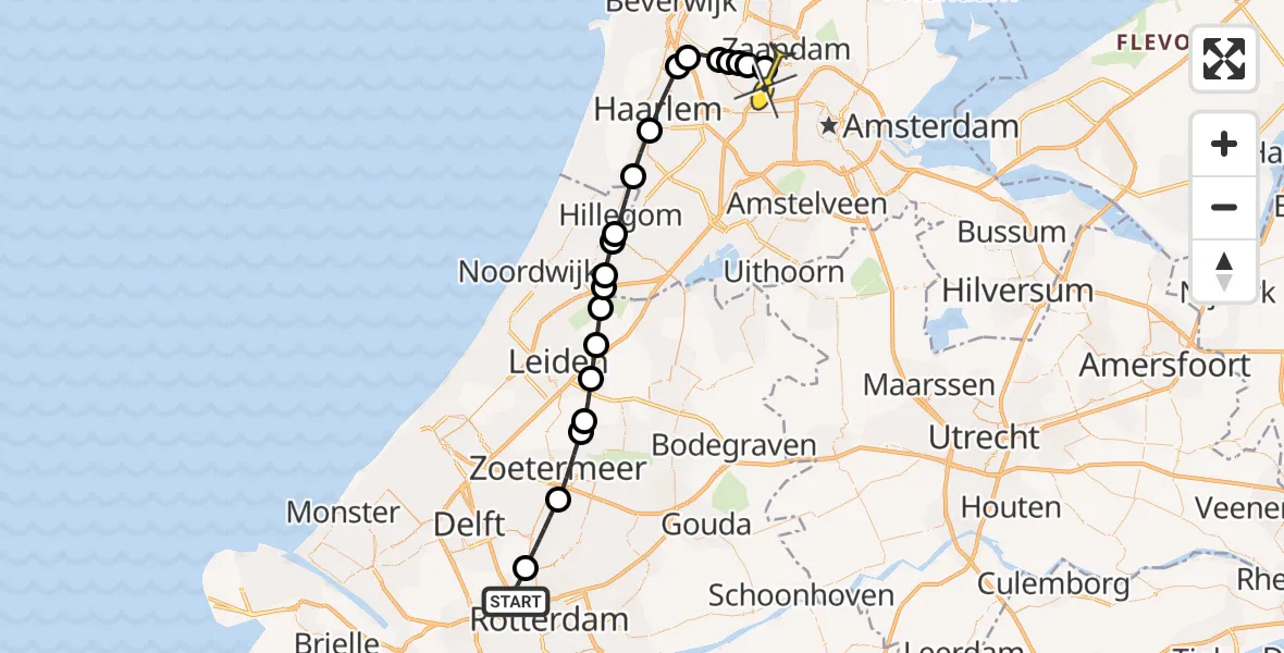 Routekaart van de vlucht: Lifeliner 1 naar Amsterdam Heliport, Arlandabaan Platformzijde