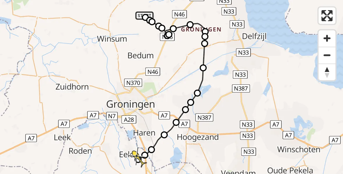 Routekaart van de vlucht: Lifeliner 4 naar Groningen Airport Eelde, Bredeweg