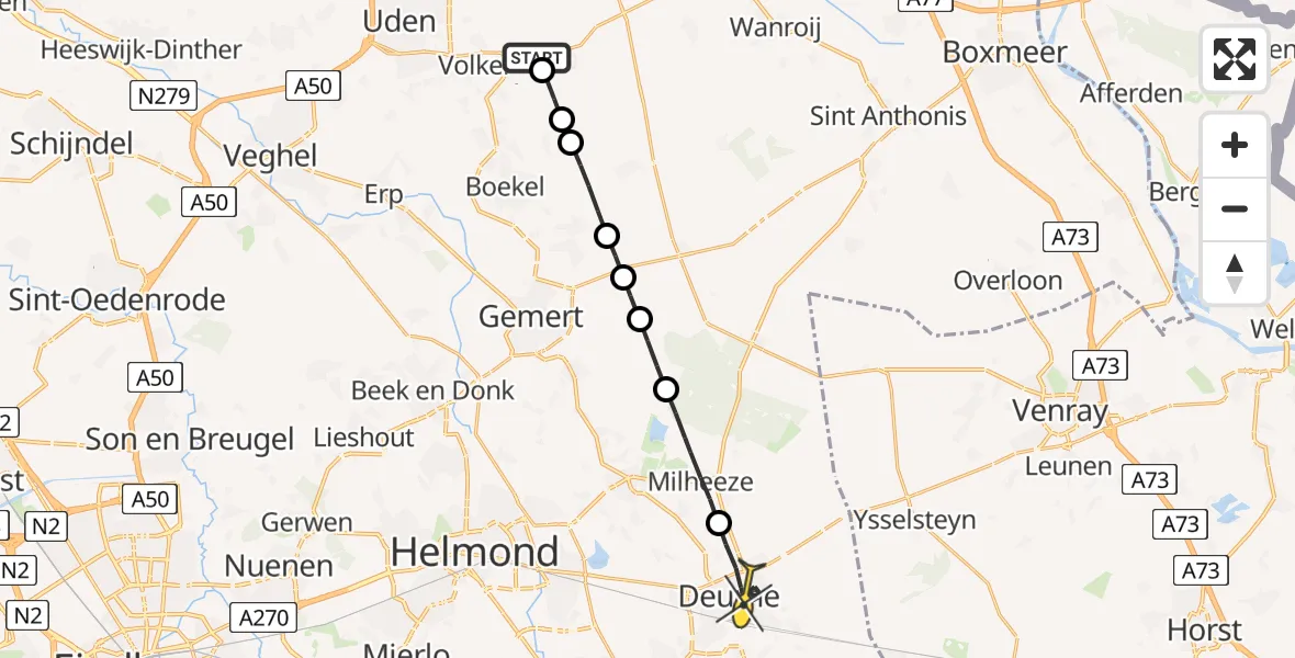 Routekaart van de vlucht: Lifeliner 3 naar Deurne, Houtduiflaan