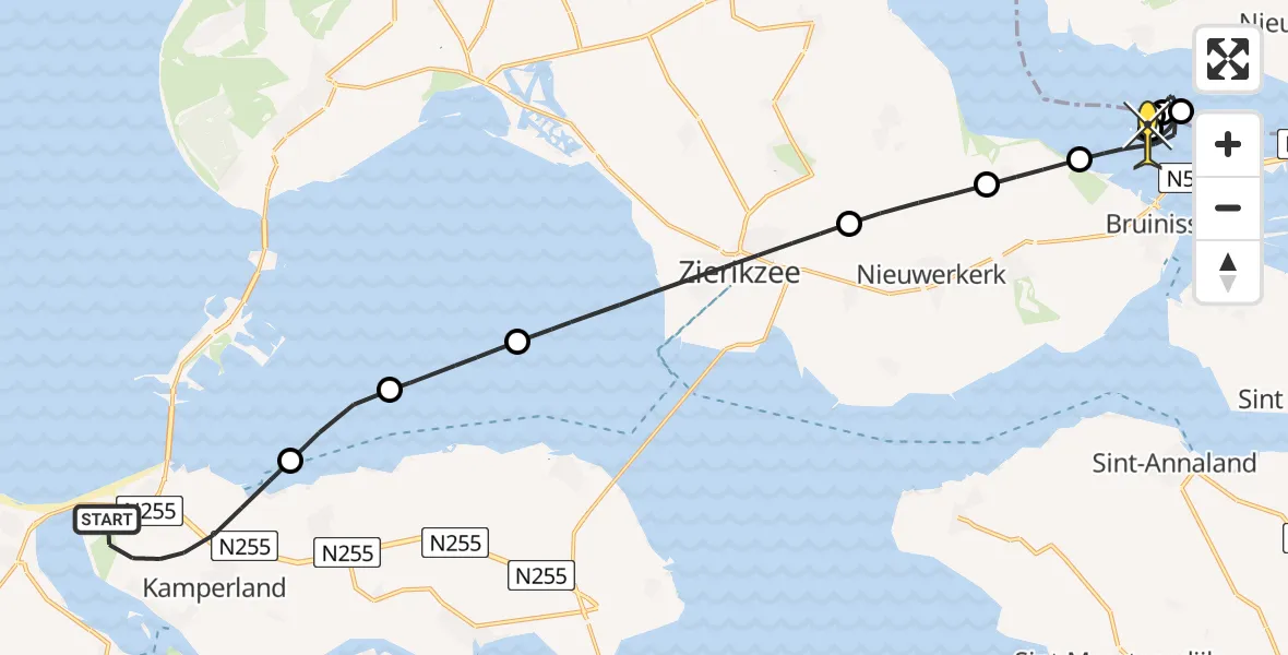 Routekaart van de vlucht: Kustwachthelikopter naar Bruinisse, Schotsmanweg