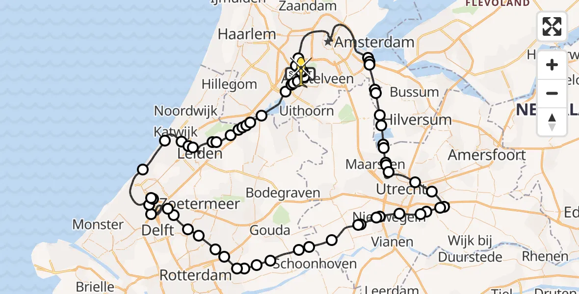 Vluchtroute Politiehelikopter van Schiphol naar Schiphol