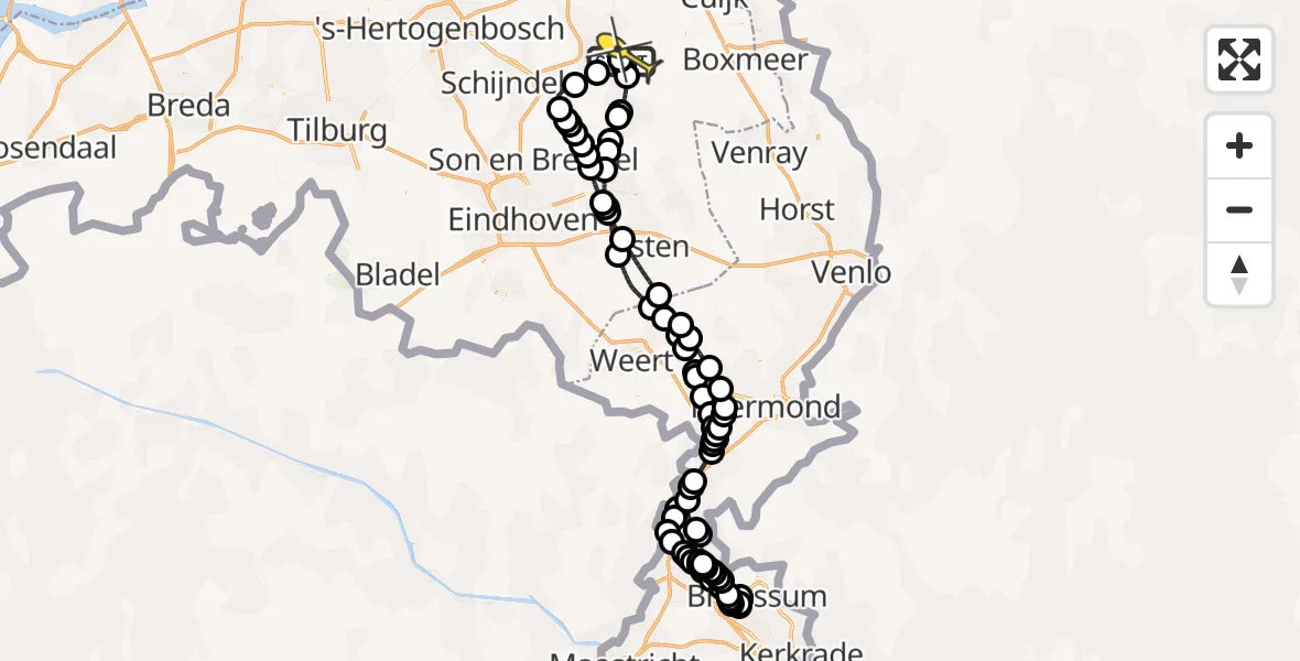 Routekaart van de vlucht: Politieheli naar Vliegbasis Volkel, Oosterheidestraat