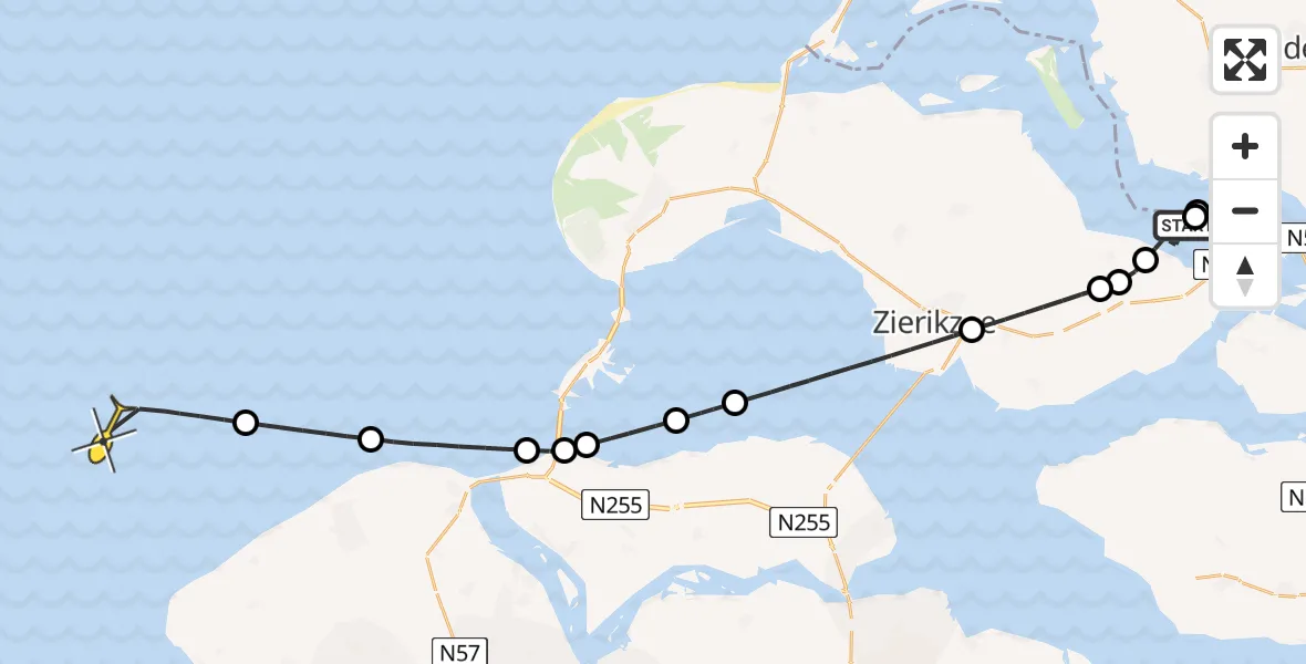 Routekaart van de vlucht: Kustwachthelikopter naar Vlissingen, Hageweg